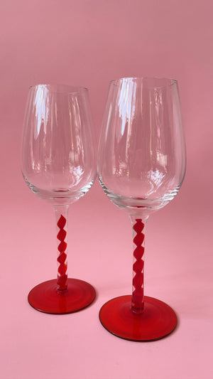Vintage Red Swirl Wine Glasses