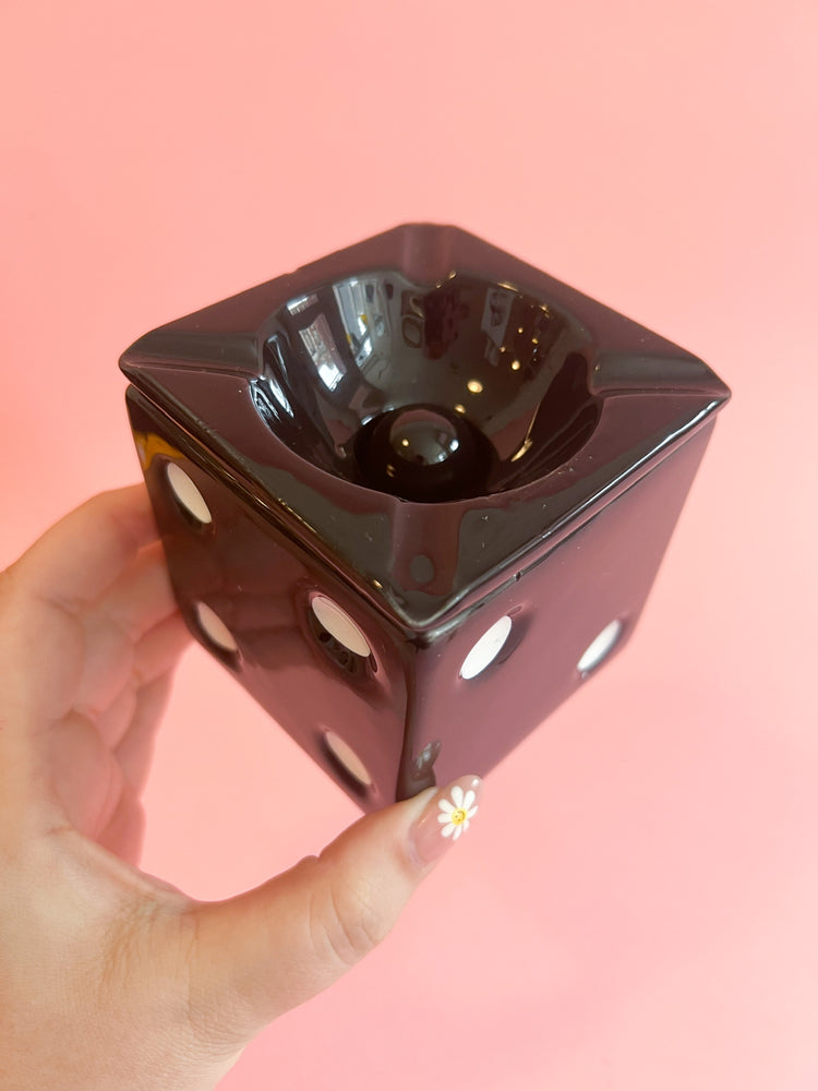 Vintage Black Ceramic Dice Ashtray