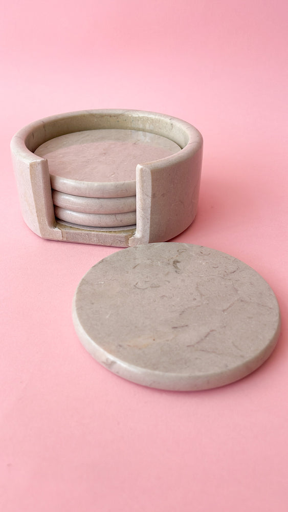 Vintage Stone Coasters with Holder