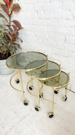 Vintage Brass and Smoked Glass Nesting Tables