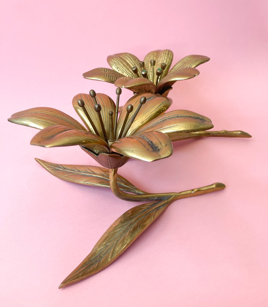 Vintage Brass Lotus Flower Ashtrays