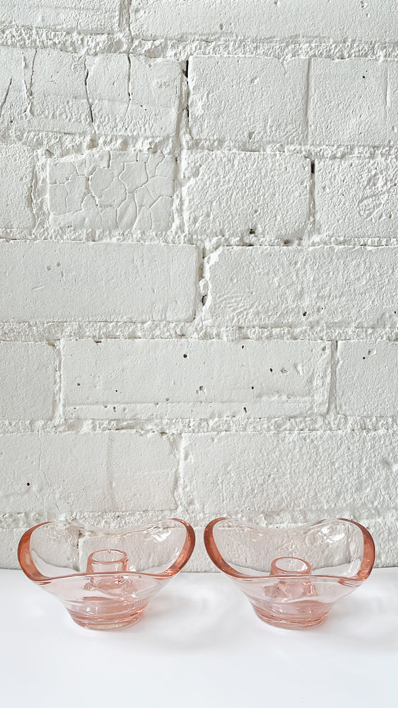 Vintage Pink Depression Glass Candle Holders