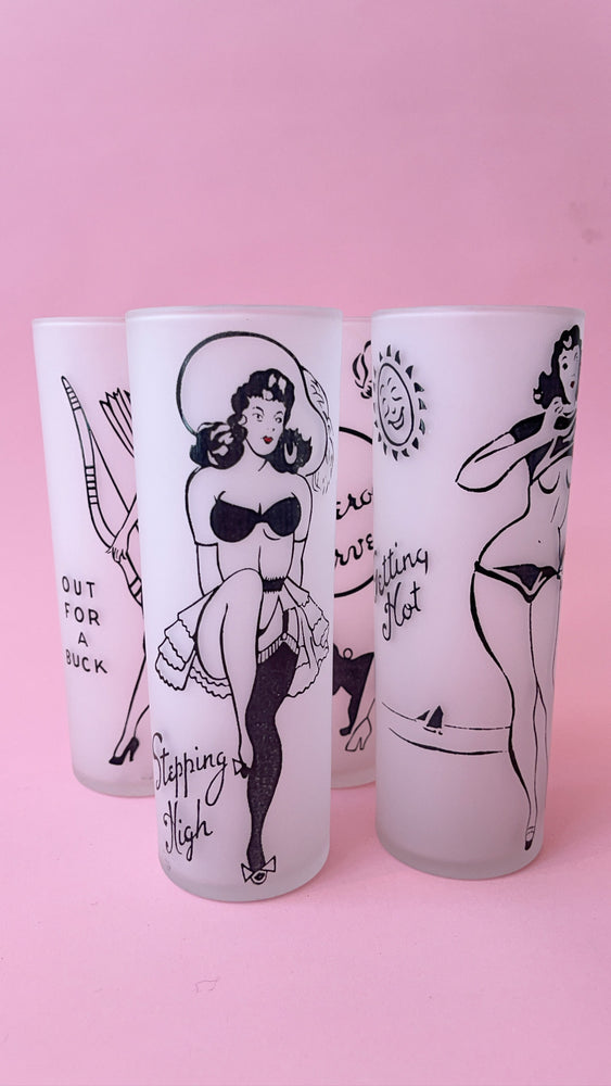 Vintage Frosted Pinup Girl Highball Glasses