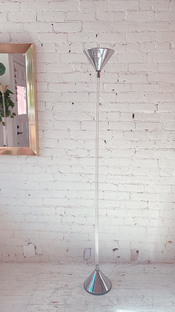 Vintage Chrome and Lucite Floor Halogen Lamp