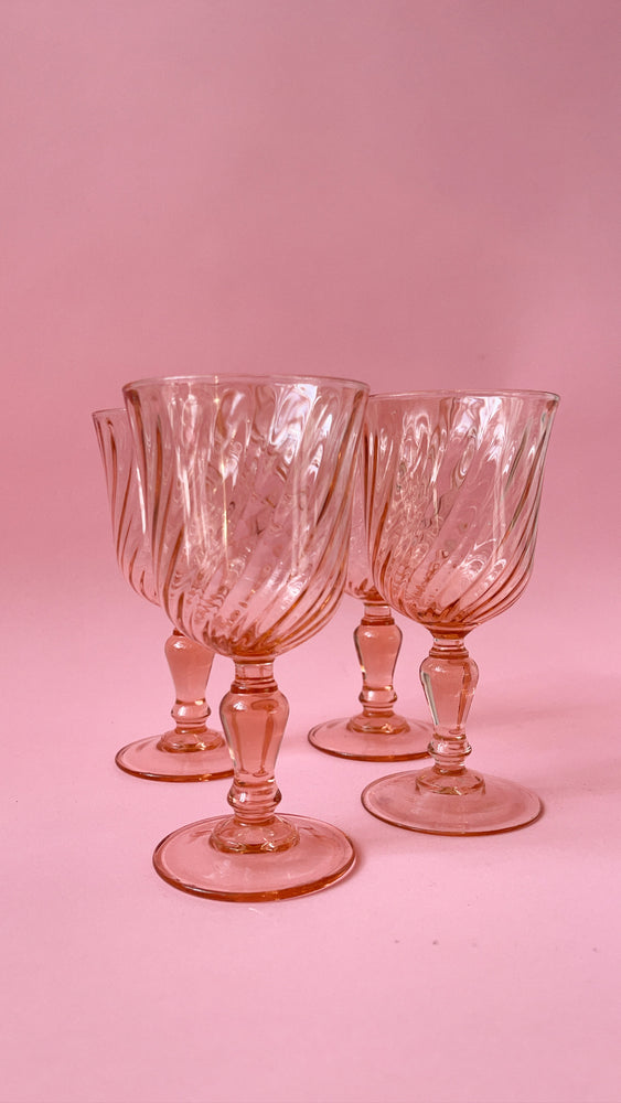 Vintage Depression Glass Swirl Wine Glasses