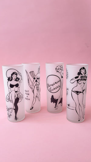 Vintage Frosted Pinup Girl Highball Glasses