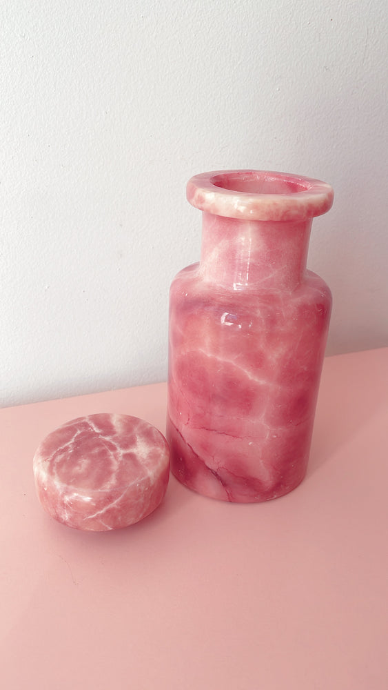 Vintage Alabaster Pink Marble Jar with Lid