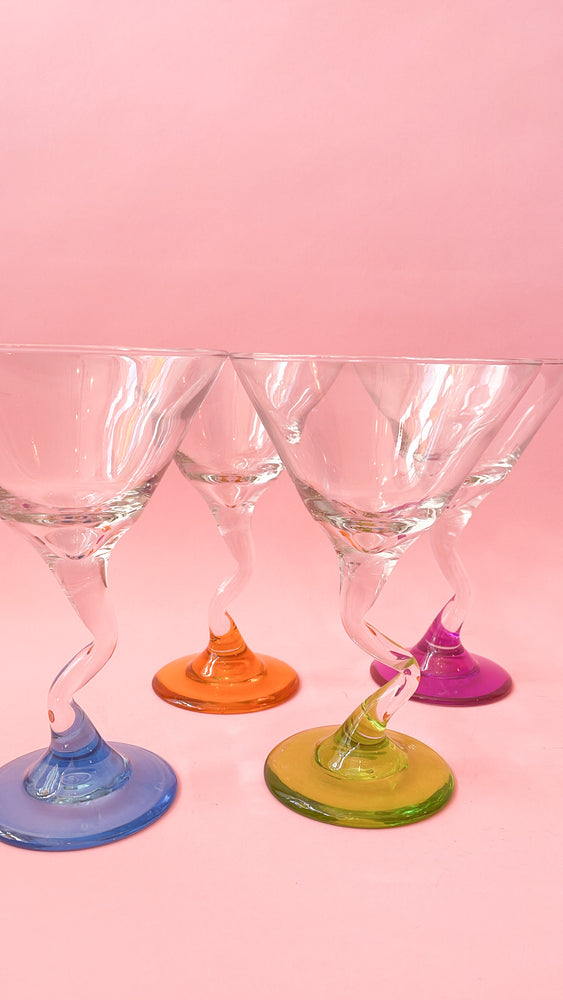 Vintage Libbey Coloured Zig Zag Martini Glasses