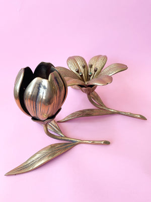 Vintage Brass Lotus Flower Ashtrays