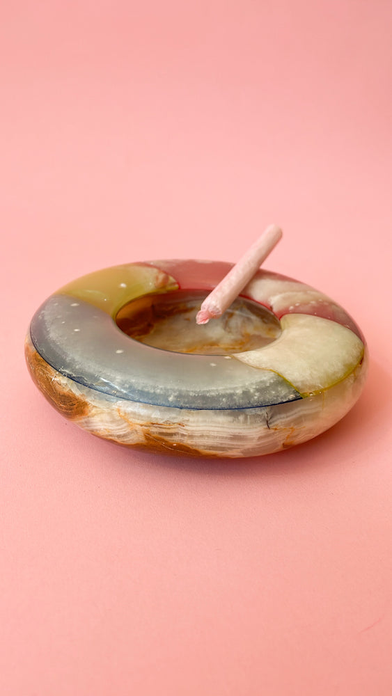 Vintage Multicoloured Marble and Onyx Donut Ashtray