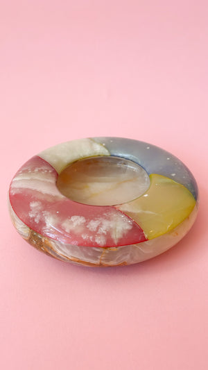 Vintage Multicoloured Marble and Onyx Donut Ashtray