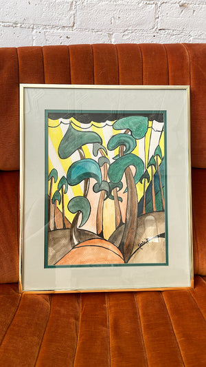 Vintage Magic Mushroom Framed Watercolour