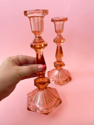 Vintage Pink Depression Glass Candle Holders