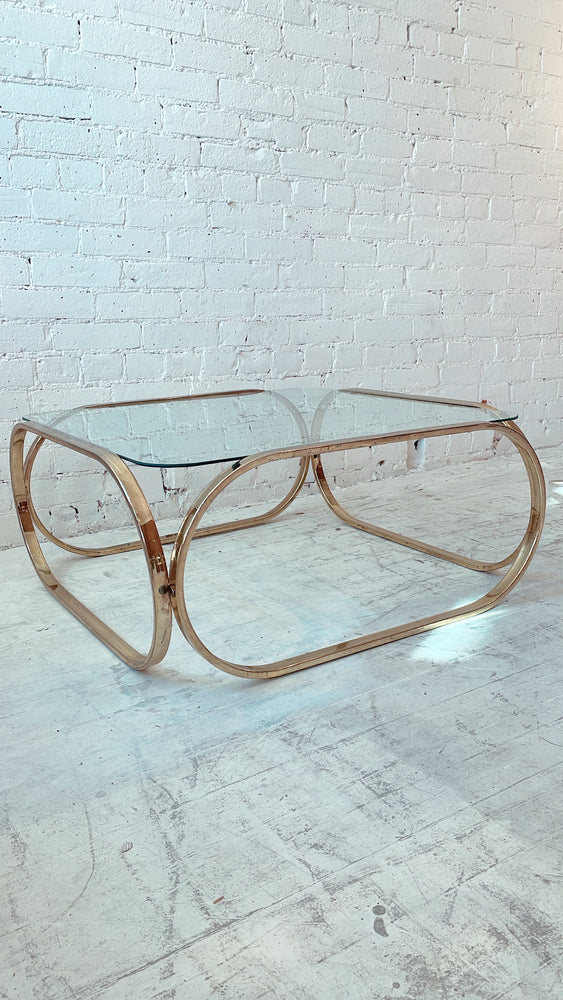 Vintage Brass Coffee Table with Glass Top