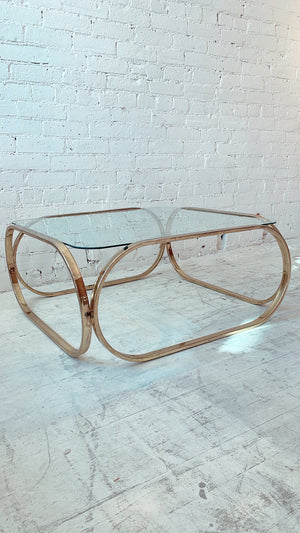 Vintage Brass Coffee Table with Glass Top