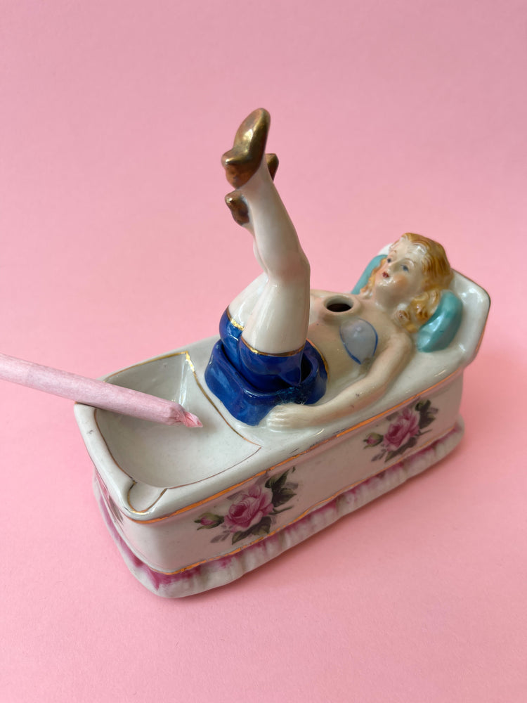 Vintage Ceramic Lady Ashtray with Waving Legs