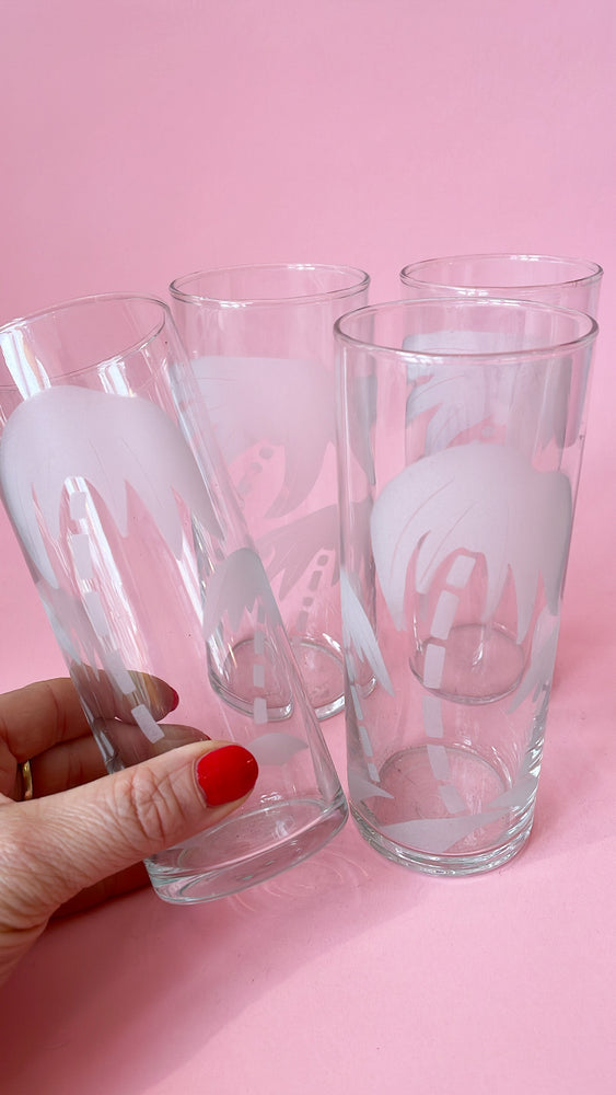 Vintage Frosted Palm Tree Collins Glasses