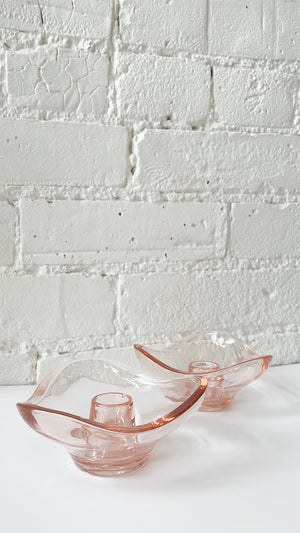 Vintage Pink Depression Glass Candle Holders