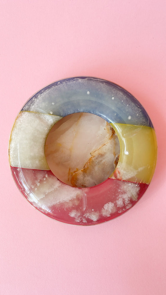 Vintage Multicoloured Marble and Onyx Donut Ashtray