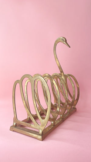 Vintage Brass Swan Magazine Rack