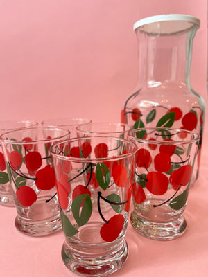 Vintage 1950's Libbey Cherry Carafe and Glasses Set