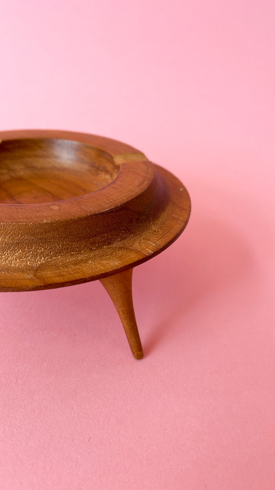 Vintage Teak Tabletop Standing Ashtray