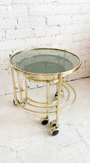 Vintage Brass and Smoked Glass Nesting Tables