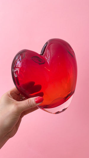 Vintage Oversized Art Glass Heart Vase