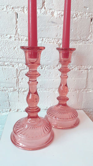 Vintage Pink Depression Glass Candle Holders