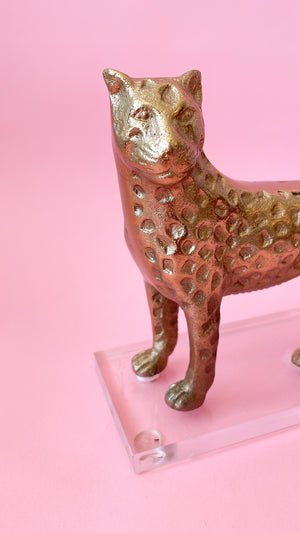 Vintage Brass Cheetah on Lucite Stand