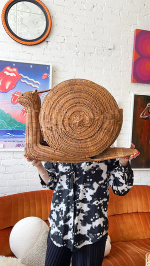 Large Vintage Wicker Snail Magazine Holder