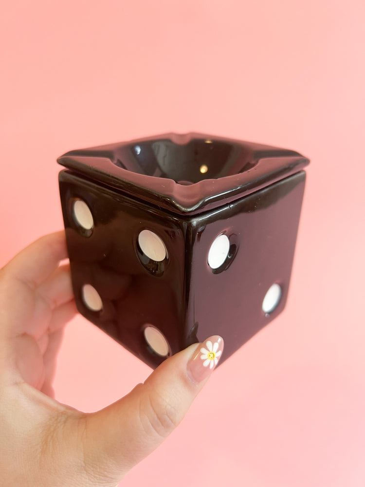 Vintage Black Ceramic Dice Ashtray