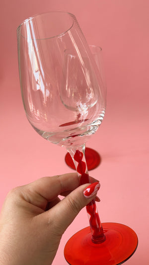 Vintage Red Swirl Wine Glasses