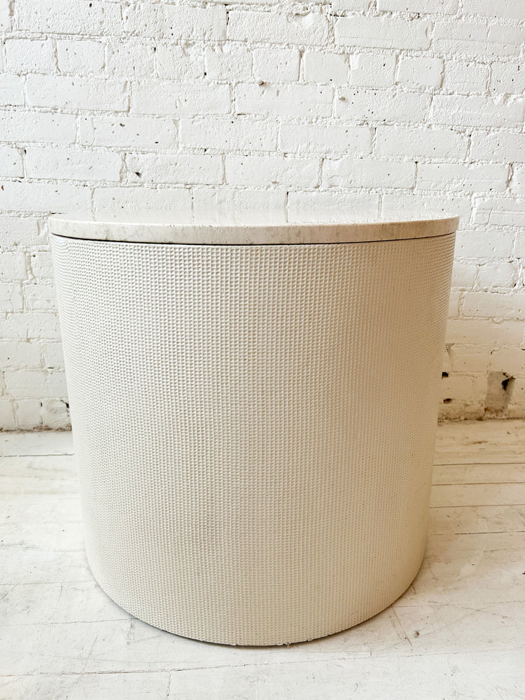 Travertine & Grasscloth Drum Table