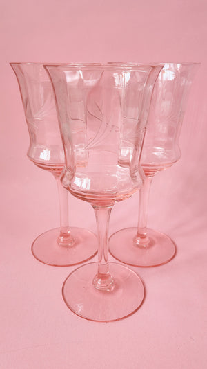 Vintage Etched Depression Glass Wine Glasses