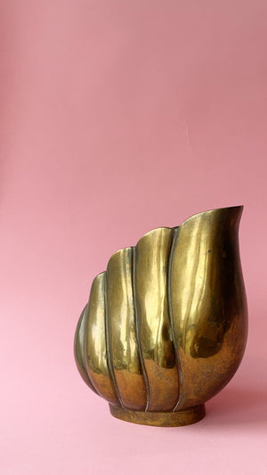 Vintage Scalloped Solid Brass Vase