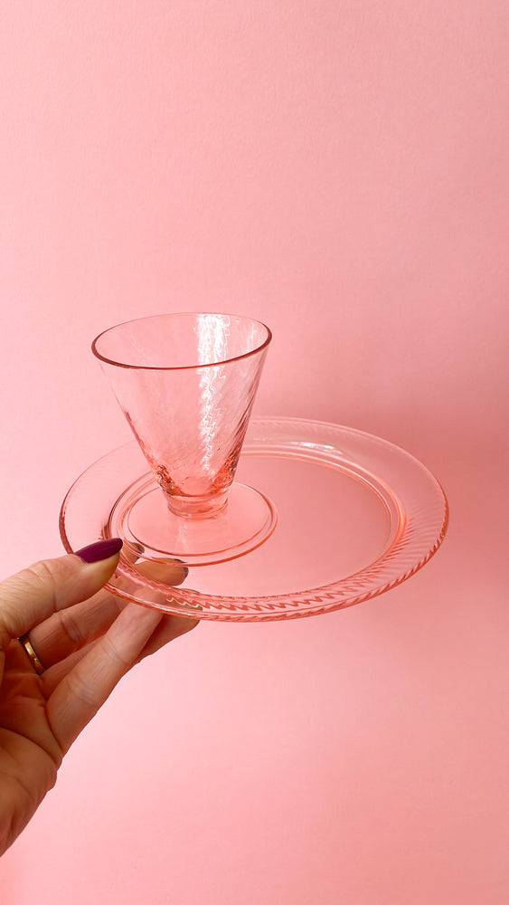 Vintage Pink Swirl Glass Demitasse Set