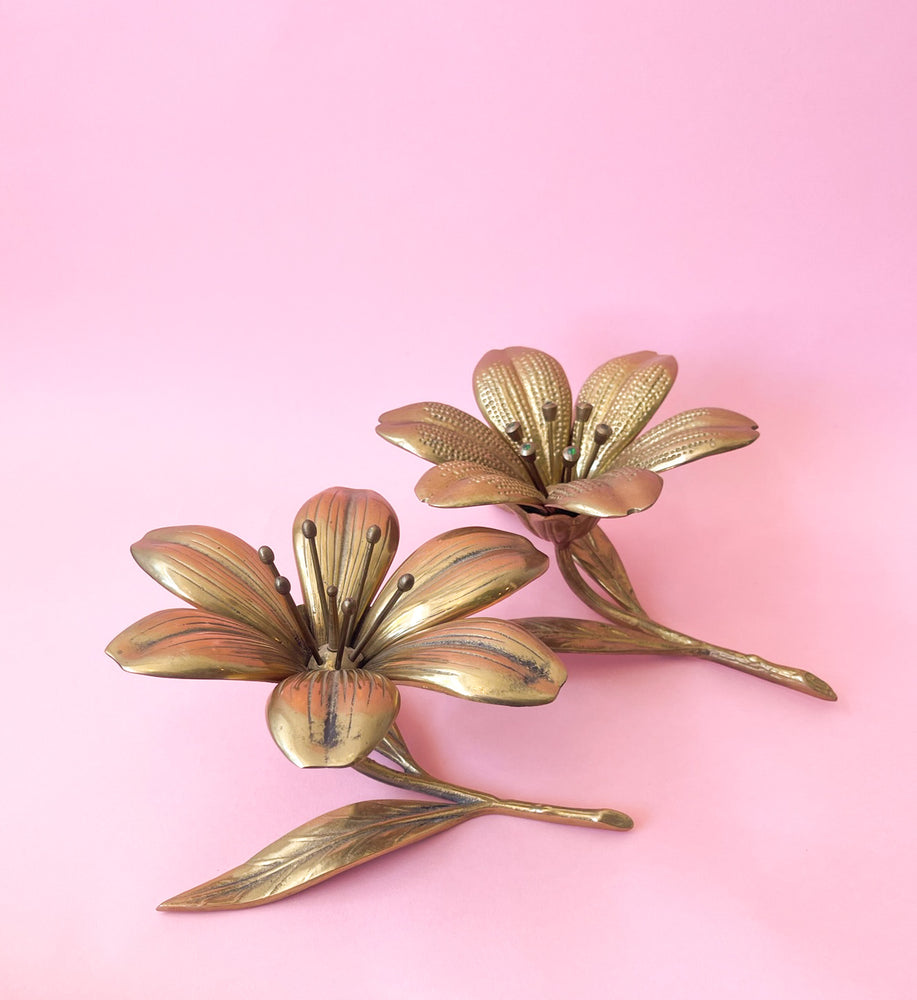 Vintage Brass Lotus Flower Ashtrays