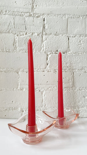 Vintage Pink Depression Glass Candle Holders