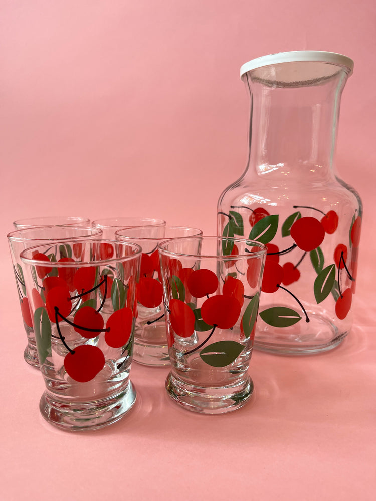 Vintage 1950's Libbey Cherry Carafe and Glasses Set