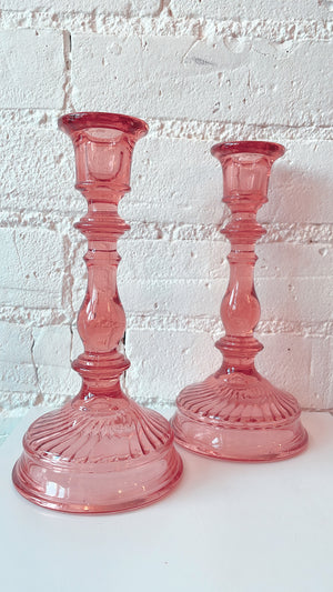 Vintage Pink Depression Glass Candle Holders