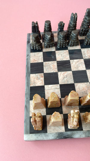 Vintage Aztec Mini Marble Chess Set