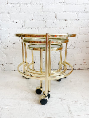 Vintage Brass and Smoked Glass Nesting Tables