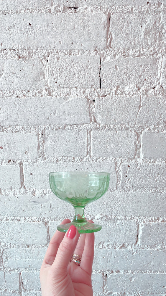 Vintage 1930's Anchor Hocking Green Depression Glass Coupes