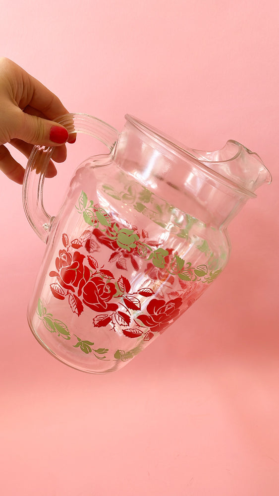 Vintage Glass Red Rose Pitcher