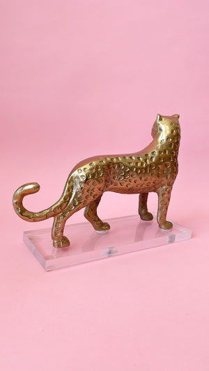 Vintage Brass Cheetah on Lucite Stand