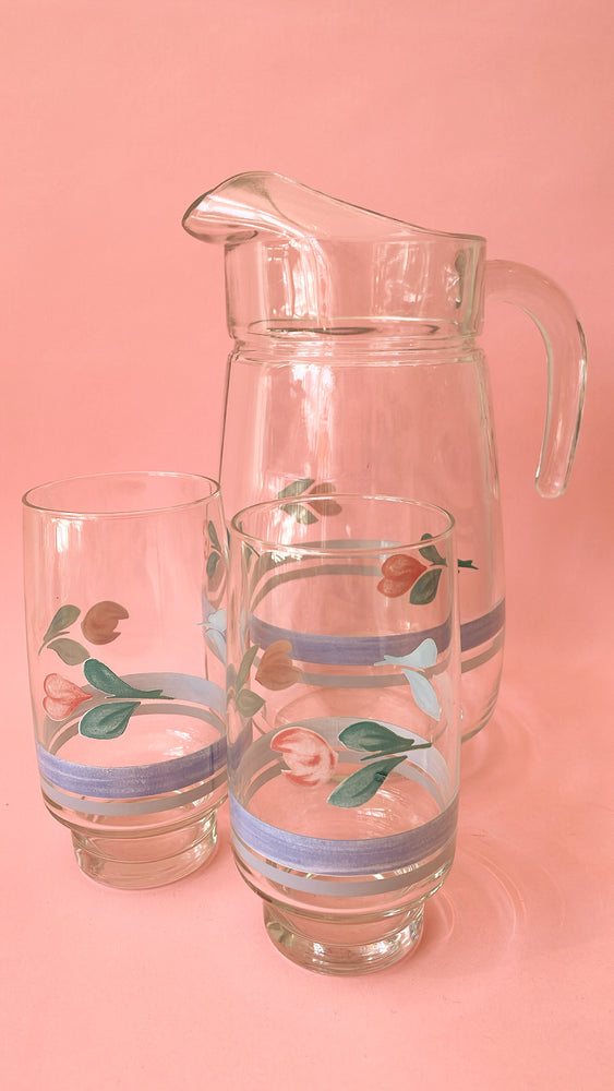 Vintage Floral Pitcher and Glass Set