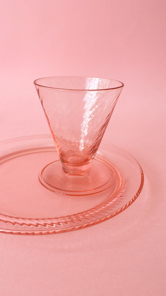 Vintage Pink Swirl Glass Demitasse Set