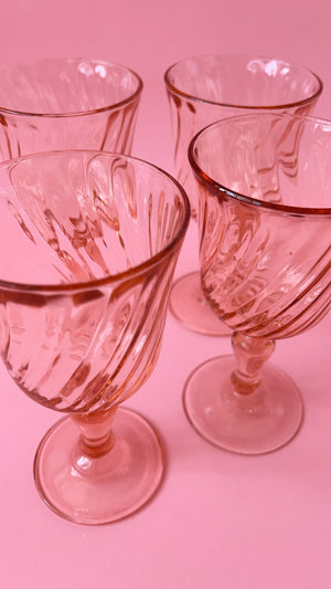 Vintage Depression Glass Swirl Wine Glasses