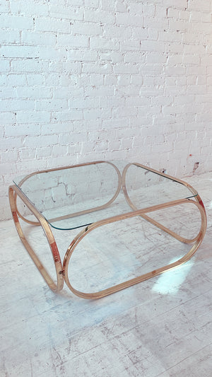 Vintage Brass Coffee Table with Glass Top